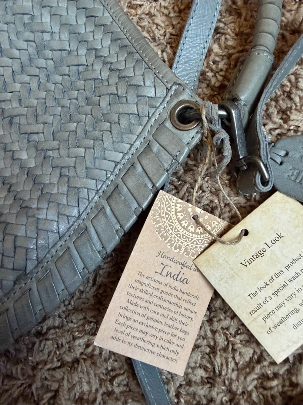 Real leather blue/gray hobo bag